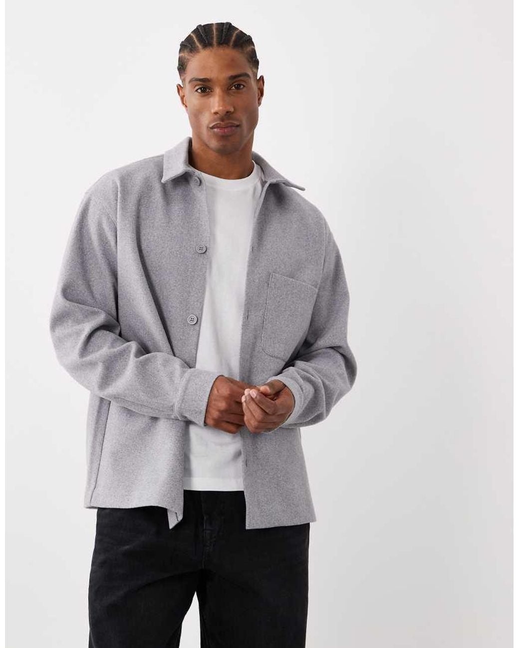 Jack & Jones Gray Brushed Overshirt for men