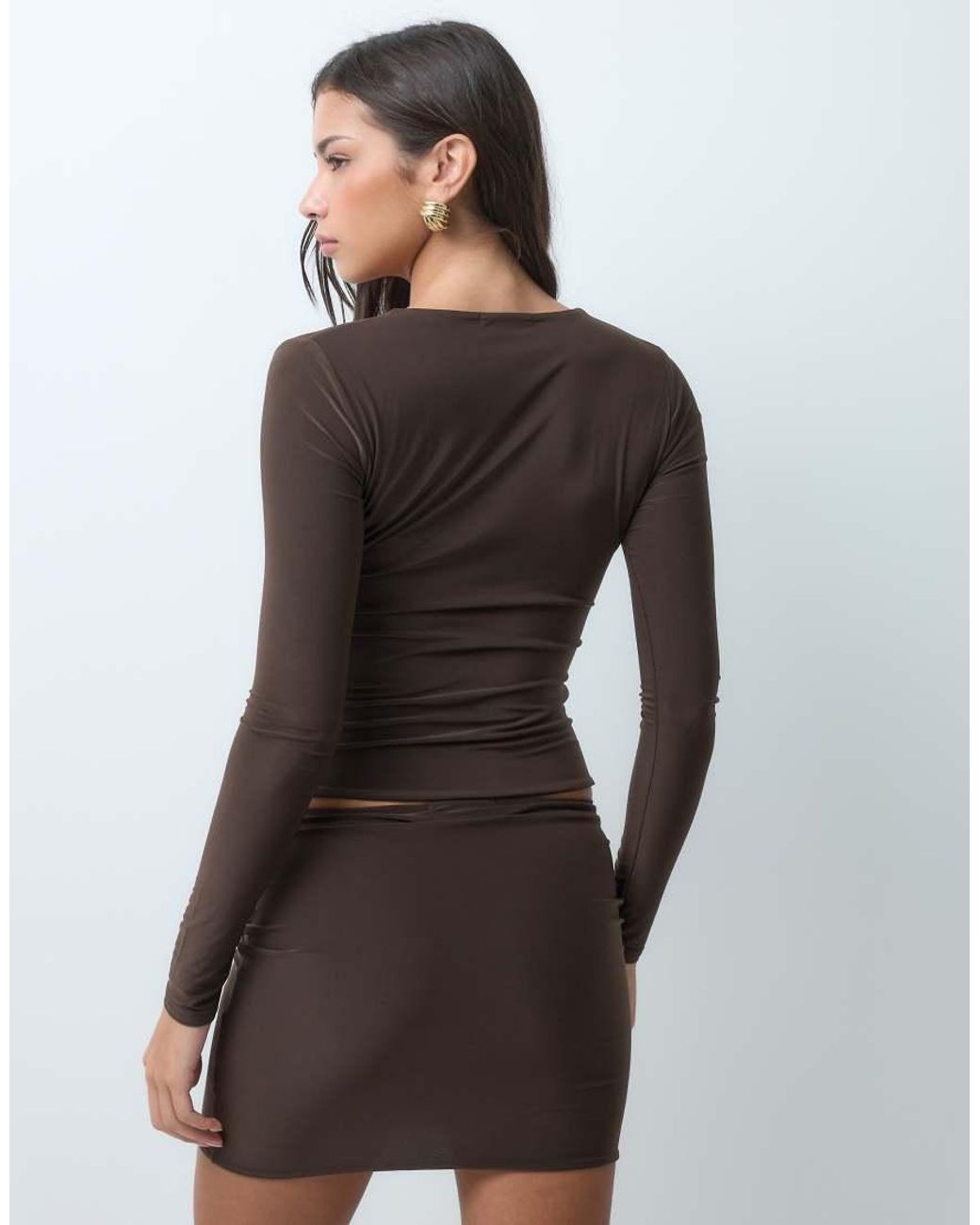 Kaiia Black Exclusive Double Sculpted Slinky V-Neck Ruched Side Top Co-Ord