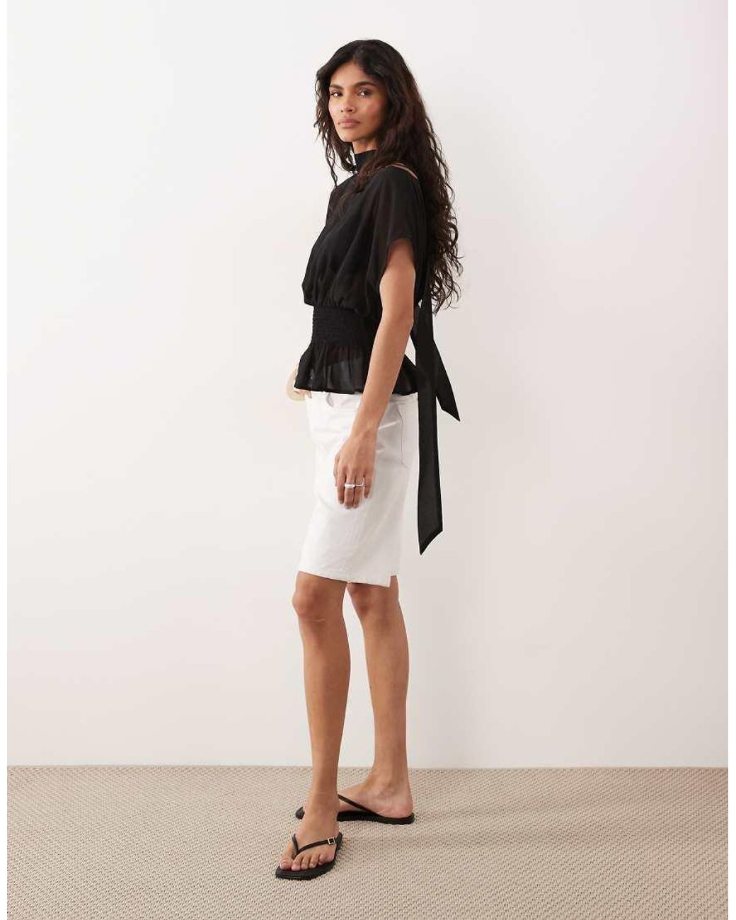 Gina Tricot Natural Short Sleeve Scarf Blouse