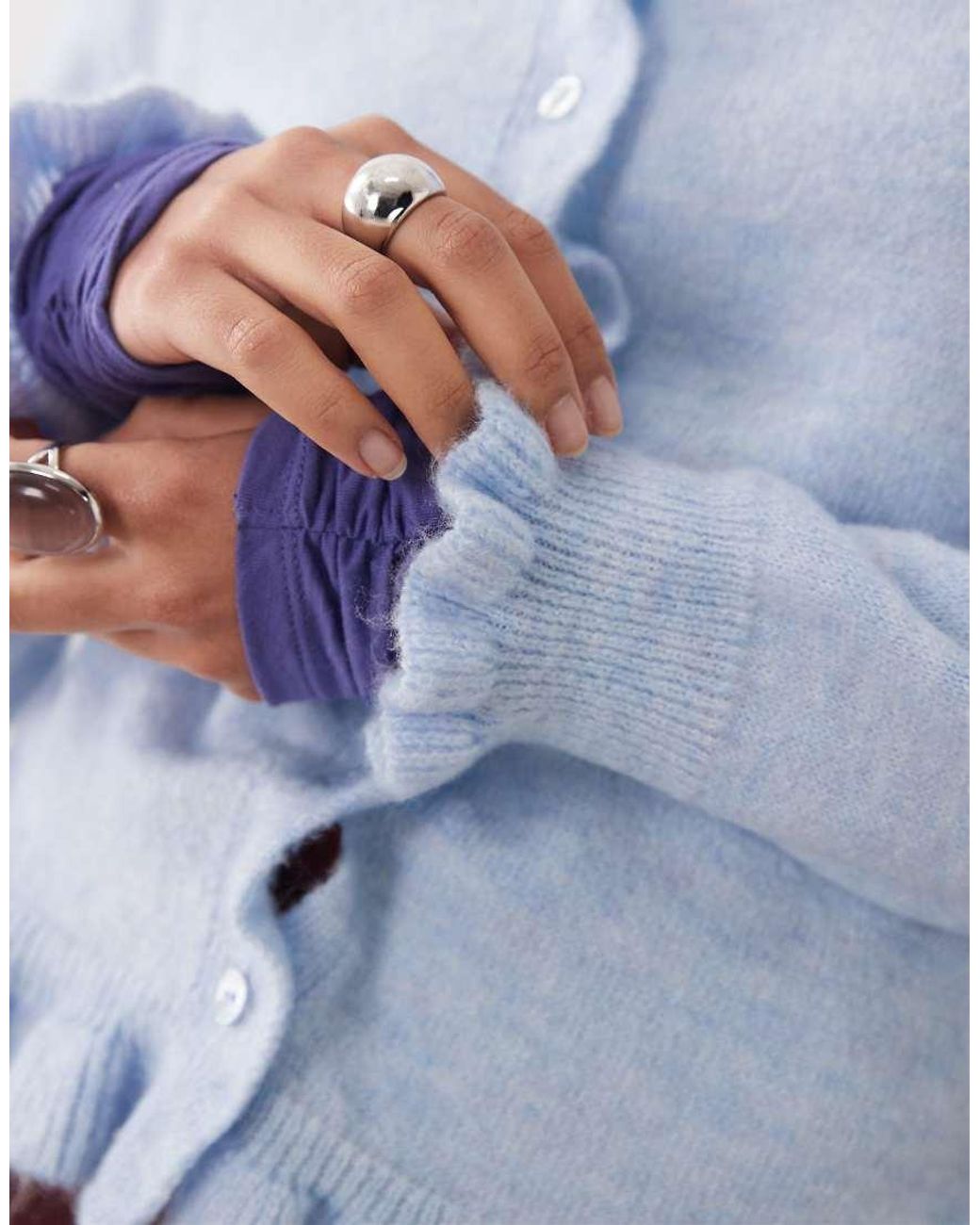 Jdy Blue Frill Details Knitted Cardigan