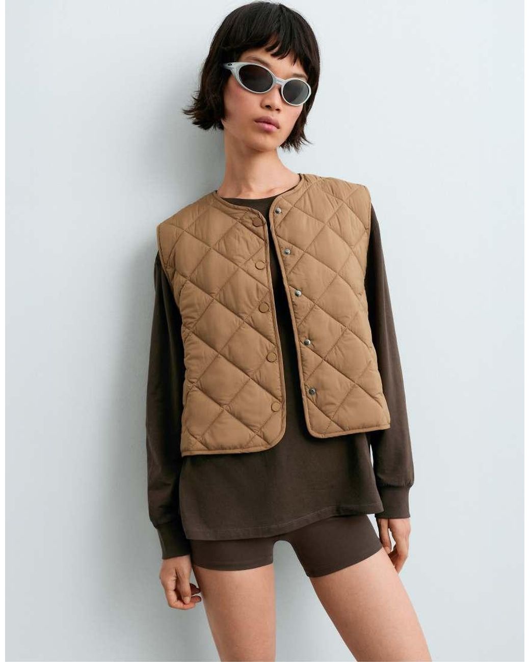 Oysho Brown Diamond Quilted Gilet