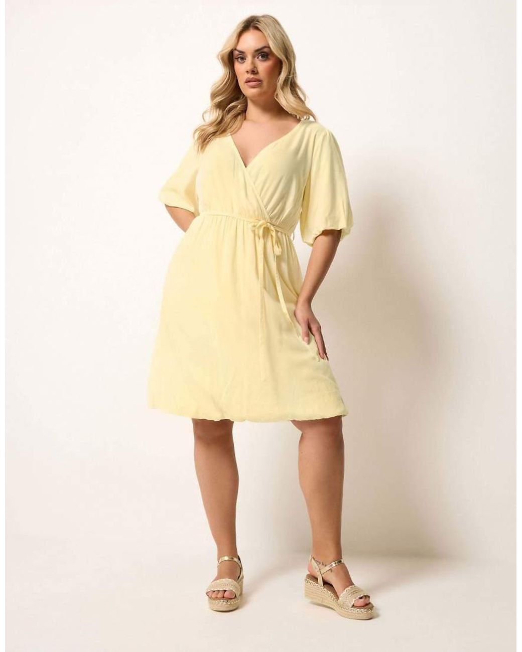 Yours Clothing Natural Puffball Wrap Dress