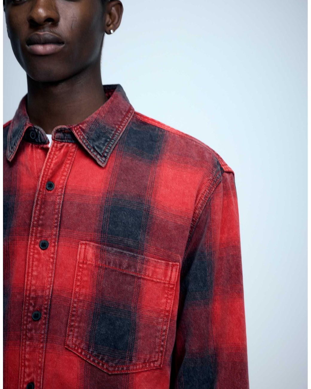 Pull&Bear Karierte langärmlige hemdjacke in Red für Herren