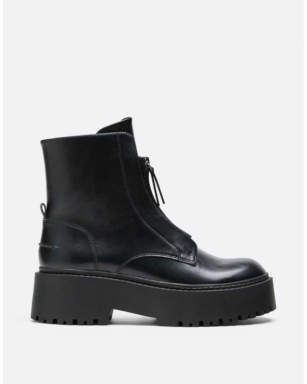 Stradivarius Black Chunky Zip Front Ankle Boots
