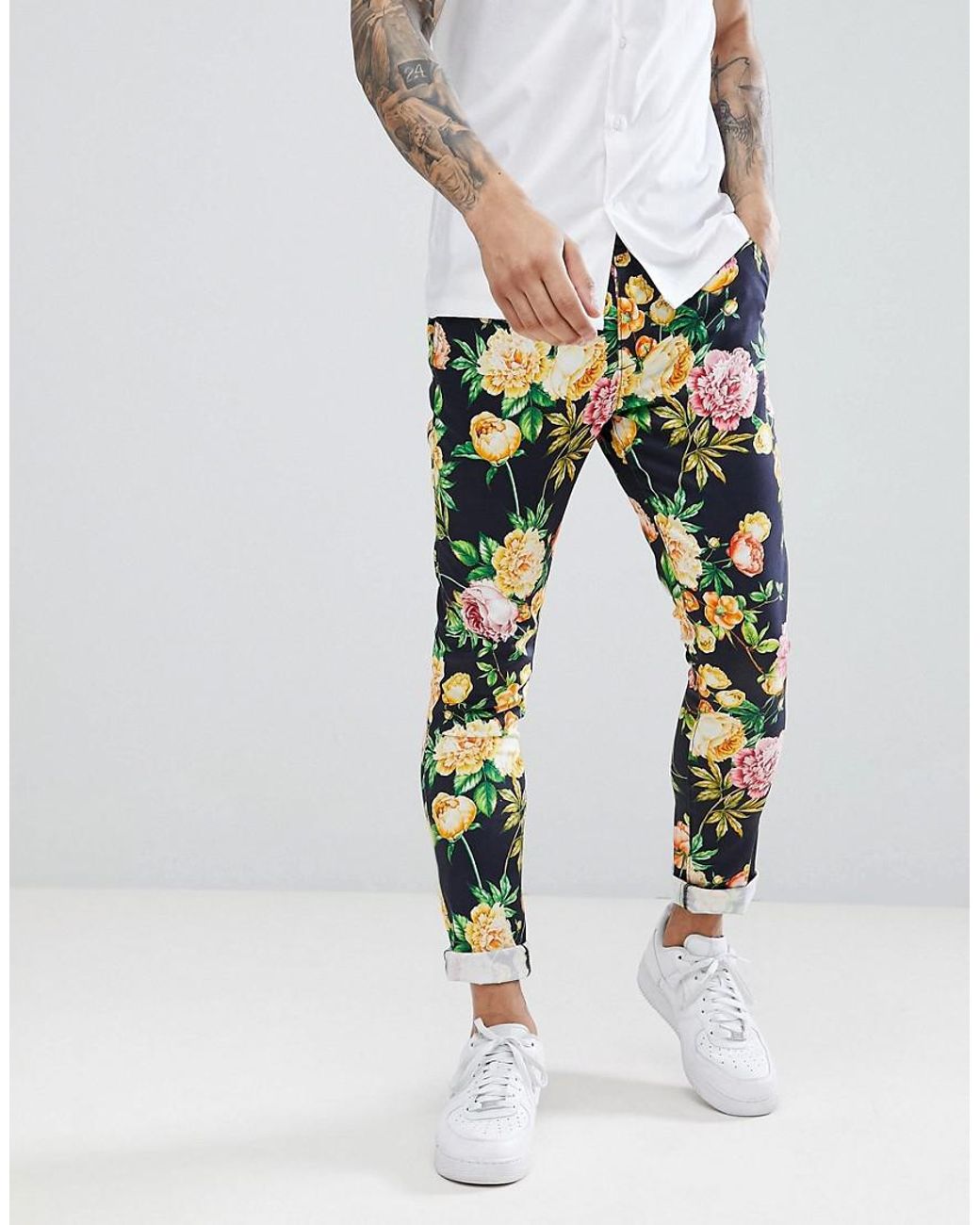 Floral print pants men discount
