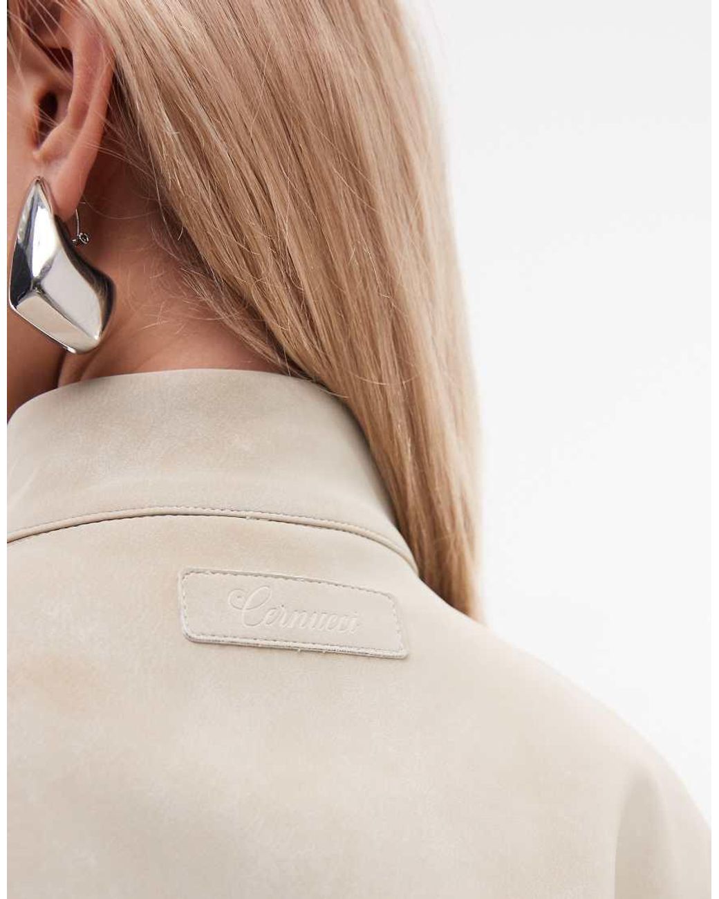 CERNUCCI Natural Faux Suede Funnel Neck Jacket