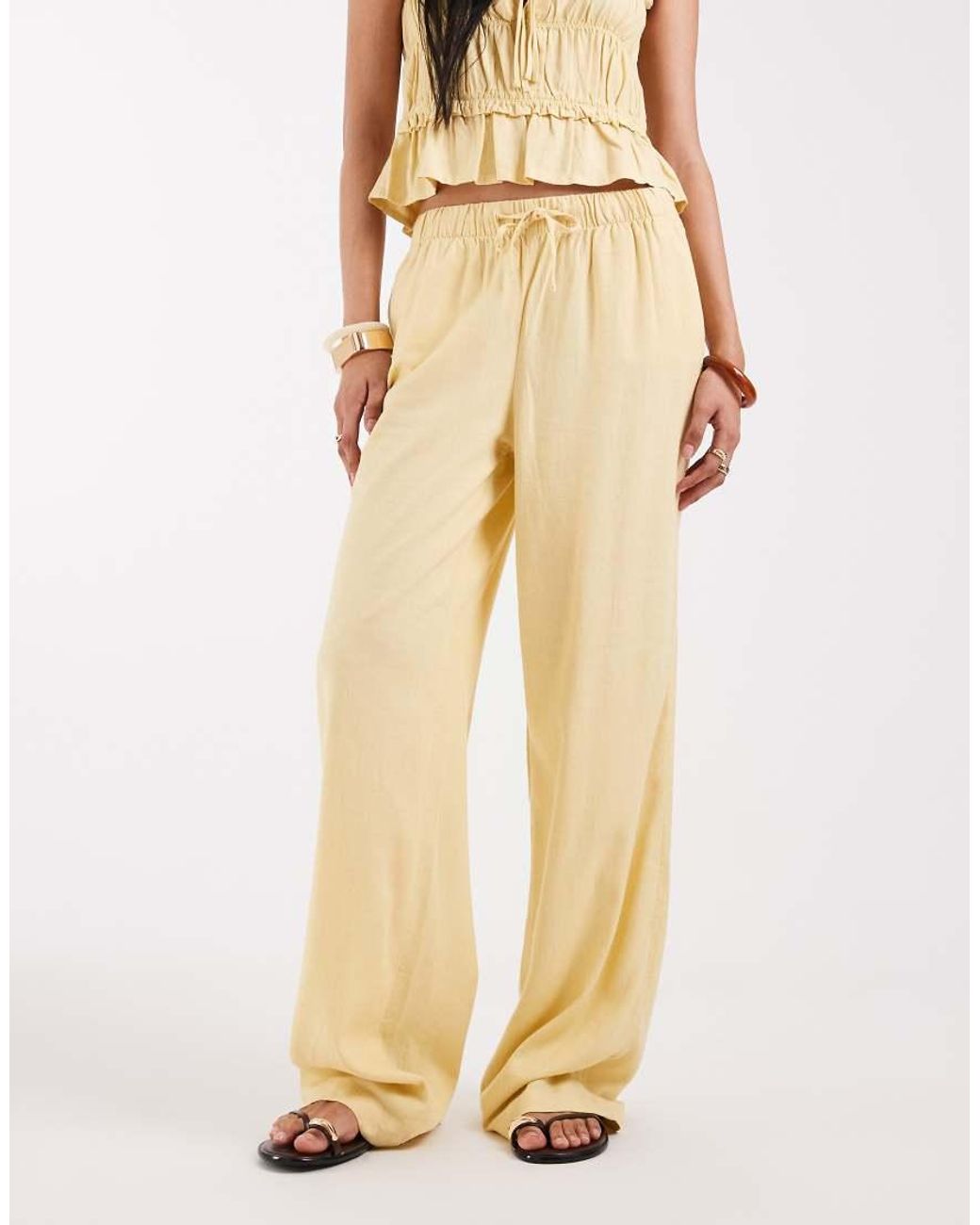 ONLY Natural Linen Blend Pull On Trousers Co-ord