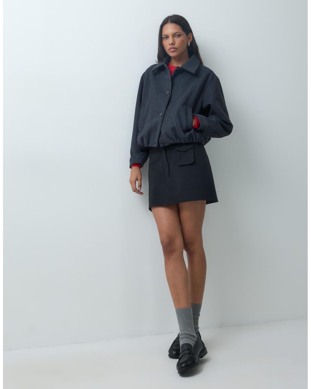 Mango Blue Teen Bubble Hem Button Through Short Jacket
