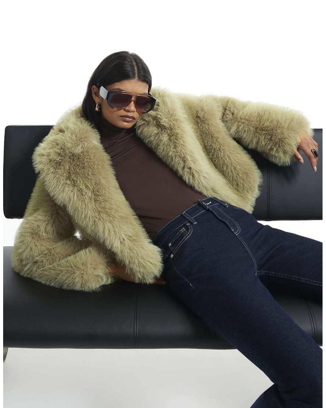 River Island Green Faux Fur Jacket