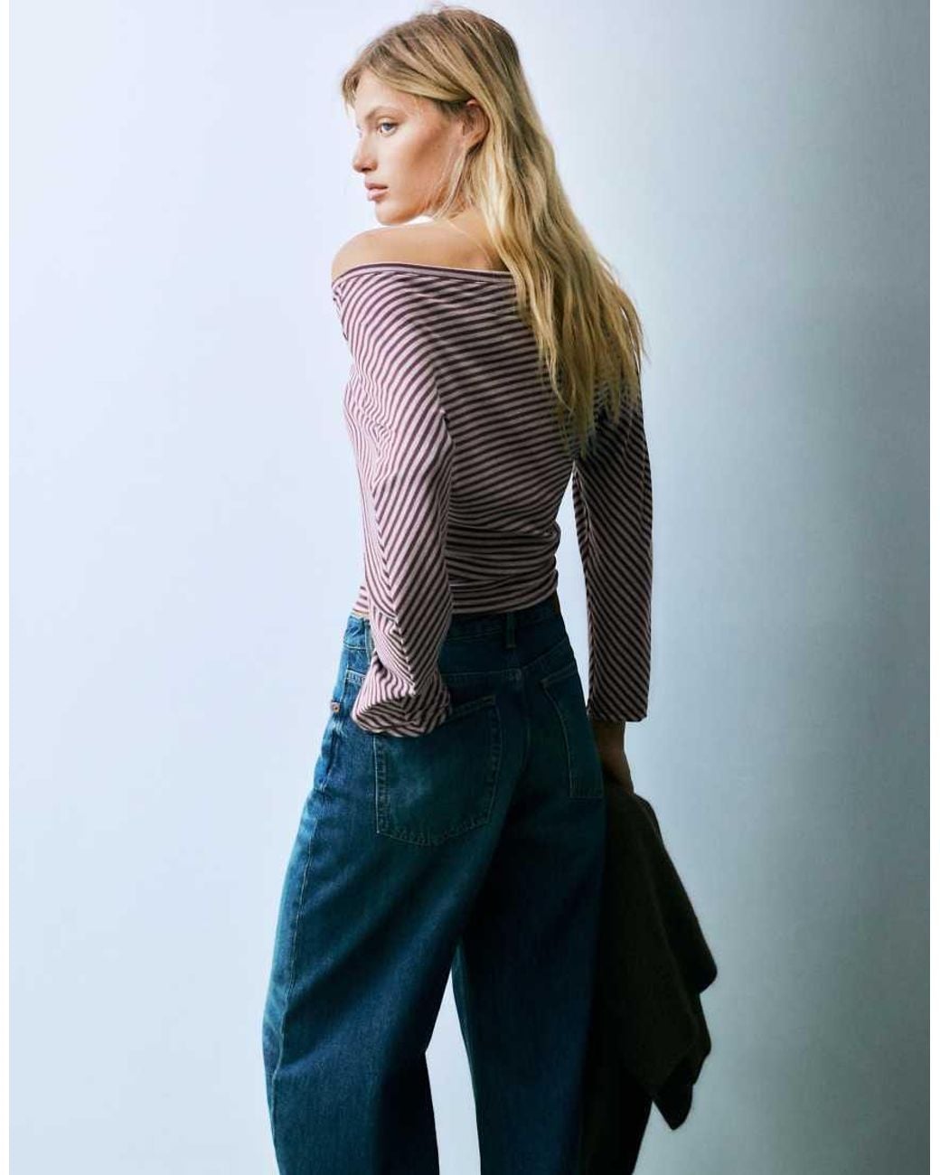 Pull&Bear Blue Asymmetric Long Sleeve Top