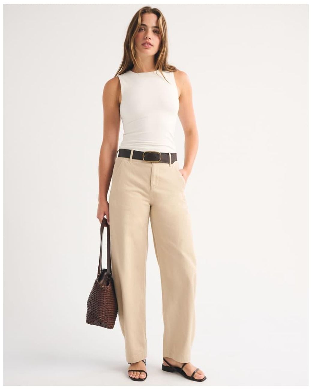 Abercrombie & Fitch Natural 100% Cotton High Rise Chino Barrel Pant