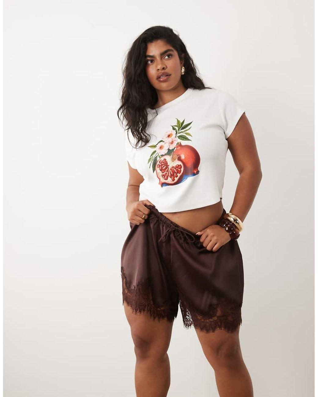 ASOS Red Asos Design Curve Satin Lace Trim Drawstring Waist Short