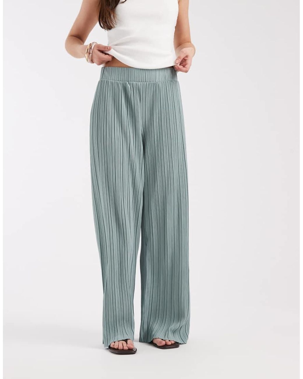 ONLY Blue Plisse Wide Leg Trousers