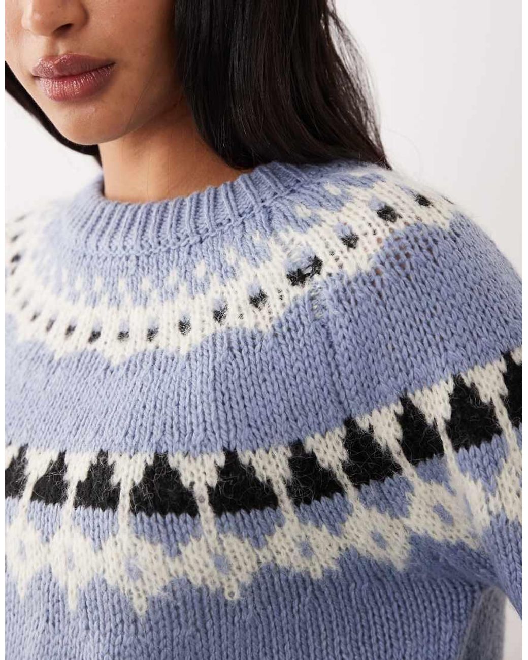 Aware Blue Chunky Wool Mix Fairisle Knitted Jumper
