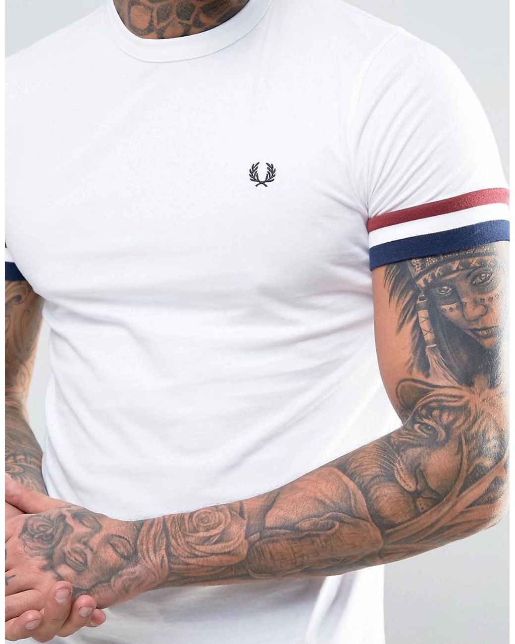 kabel på trods af Uoverensstemmelse Fred Perry Striped Cuff T-shirt In White for Men | Lyst UK
