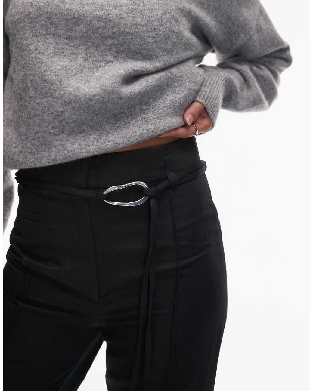 & Other Stories Gray Tie Belt Flared Tailored Trousers