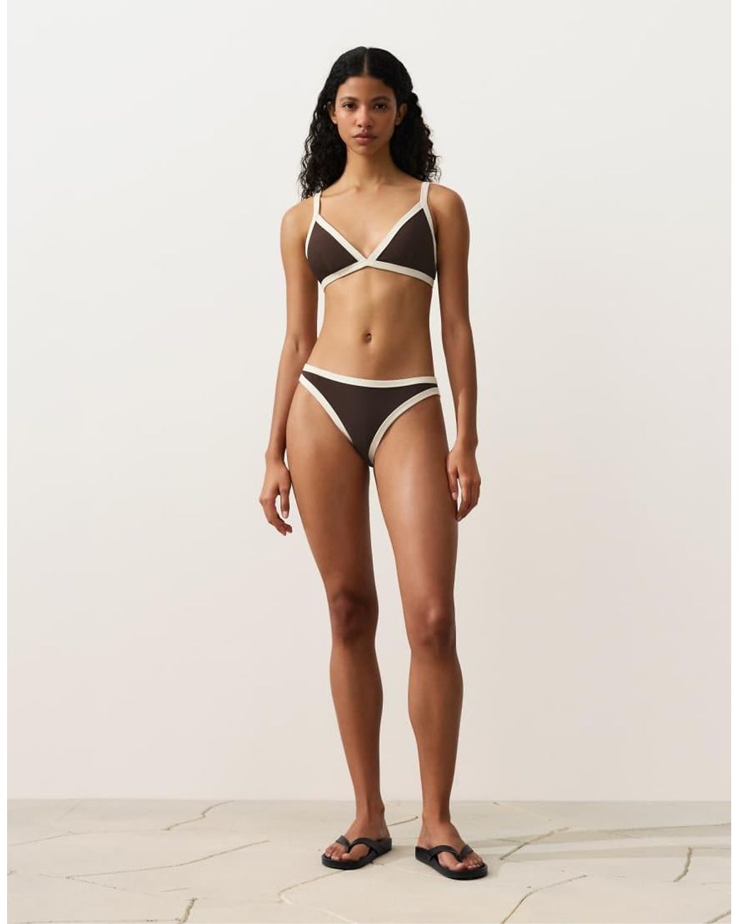 Oysho Brown Contrast Trim Classic Bikini Briefs