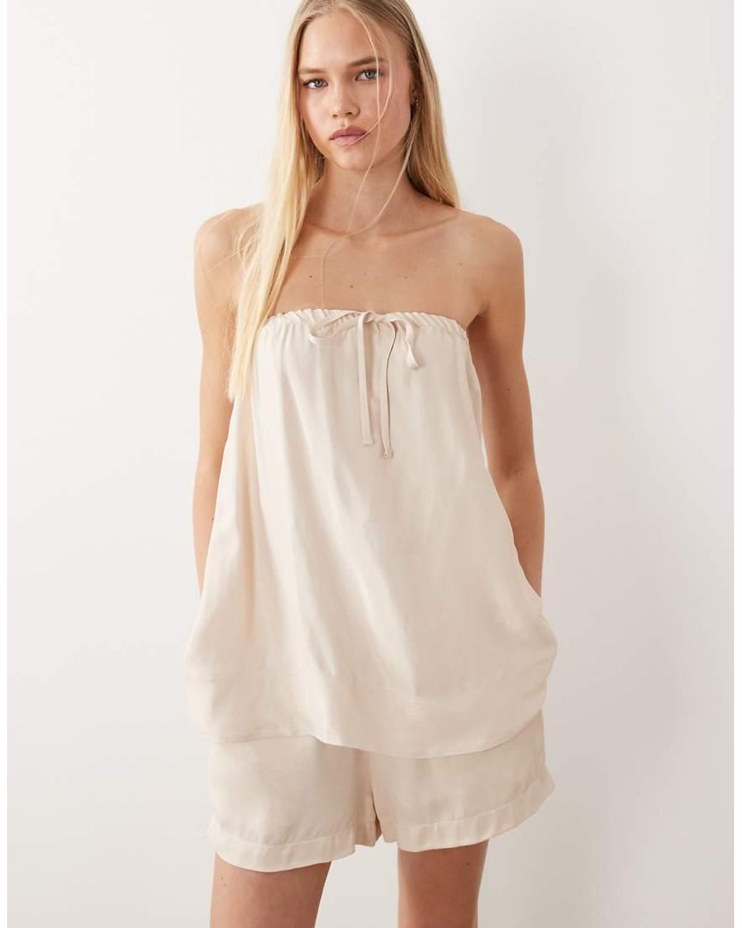 ASOS Natural Satin Pull-on Deep Turn Shorts