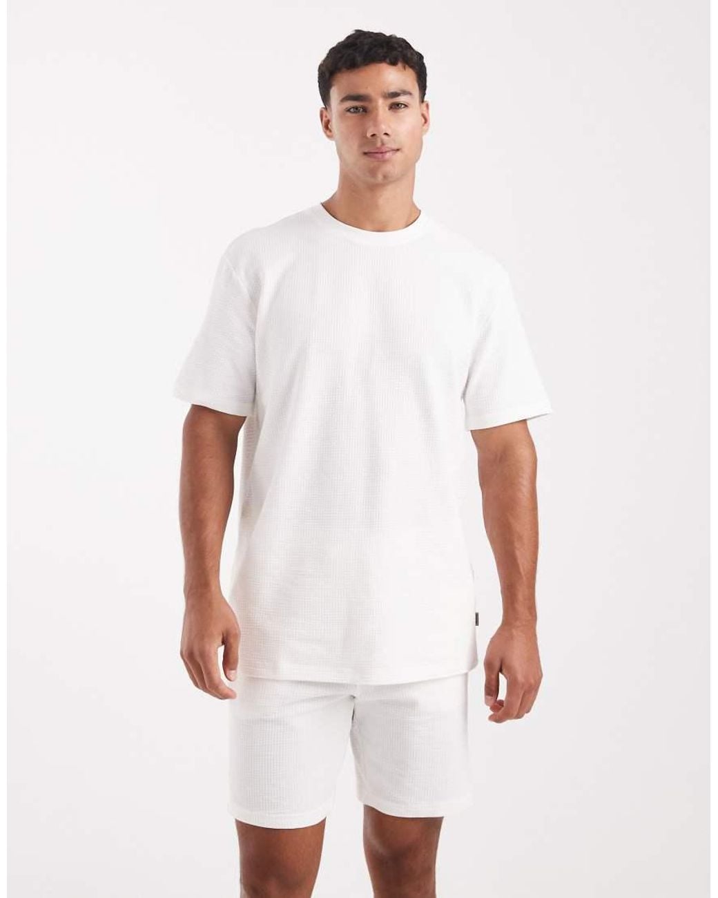 Only & Sons White Short Sleeve Waffle T-shirt Co-ord for men