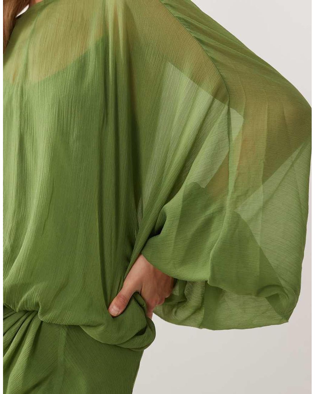 ASOS Green Balloon Sleeve Blouson Waist Maxi Dress