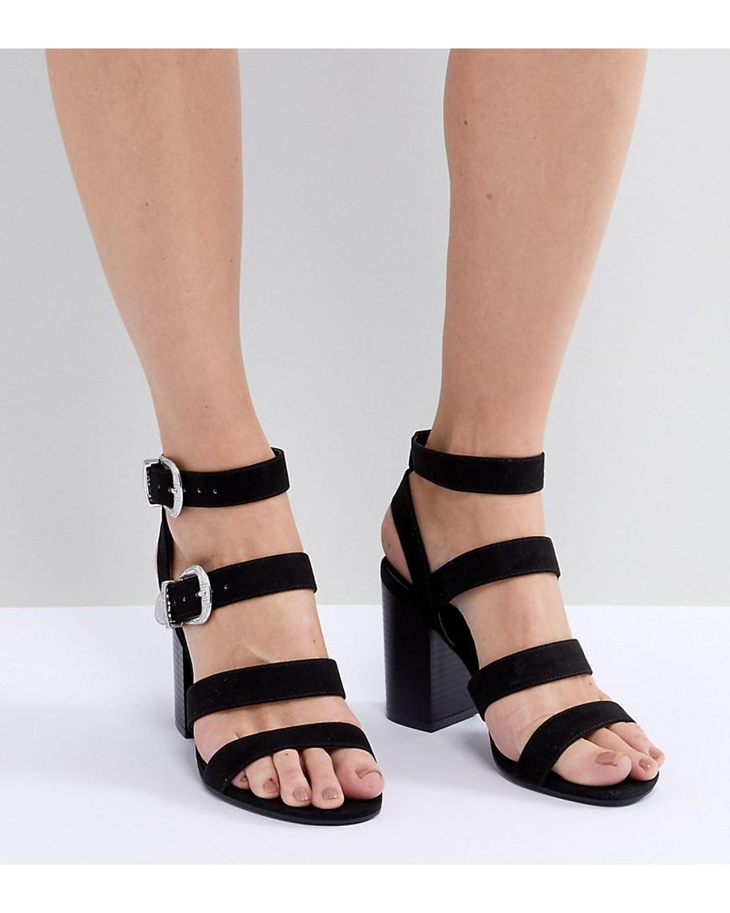 New Look Multi Strap Western Buckle Block Heel Sandal in Black | Lyst