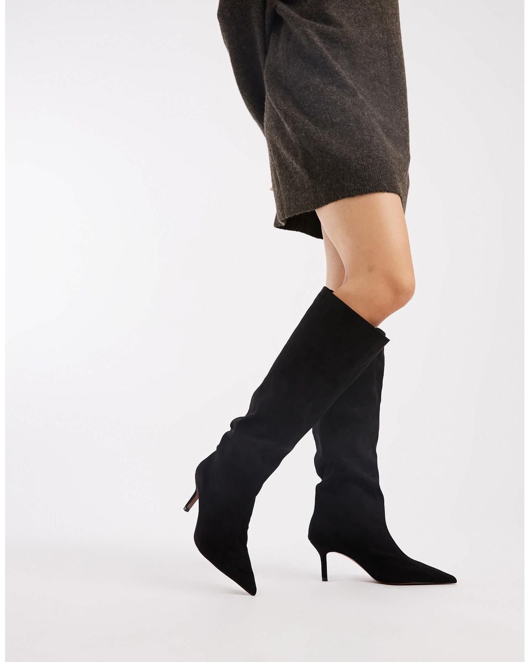 ASOS Black Cydney Slouch Pull On Knee Boots