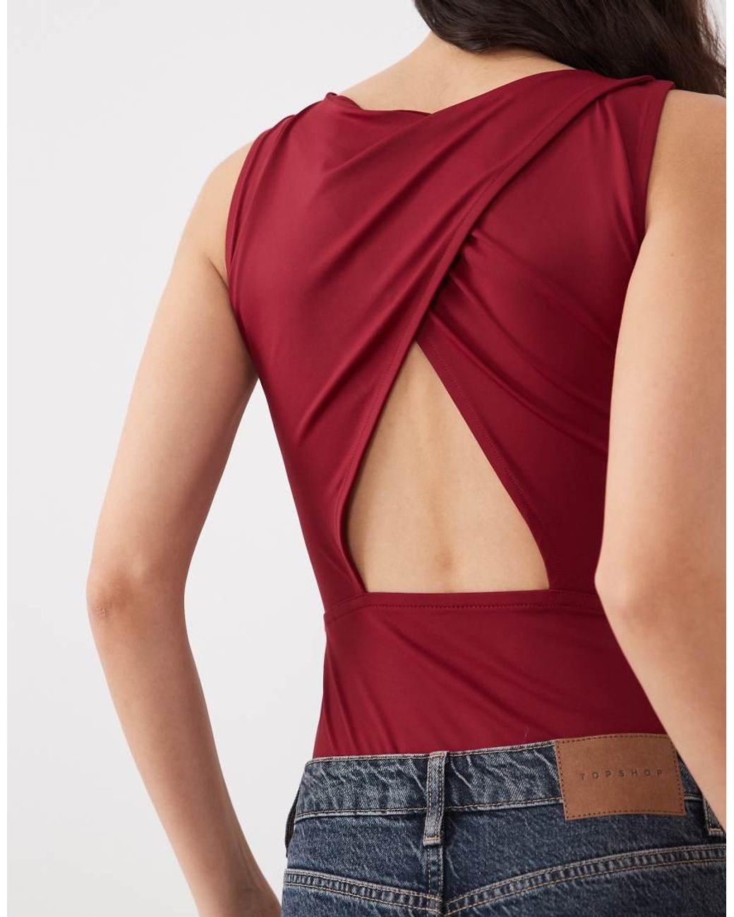 ASOS Red Polyamide Slinky Open Back Racer Bodysuit