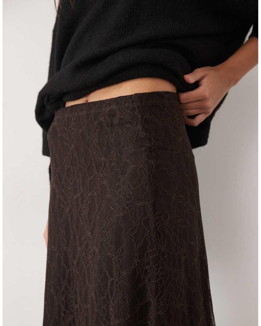 New Look Black Lace Midi Skirt With Hanky Hem