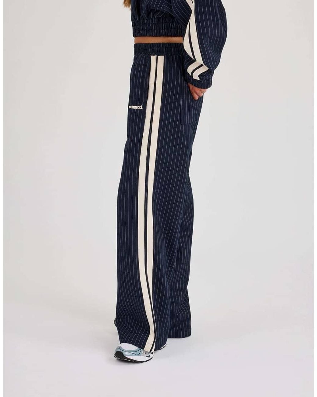 CERNUCCI Blue Pinstripe Taping Wide Leg Track Pant