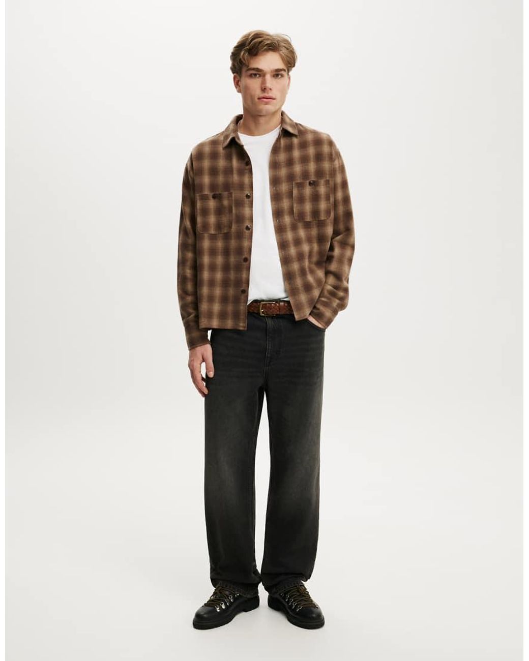 Cotton On Natural Richmond Long Sleeve Shirt for men