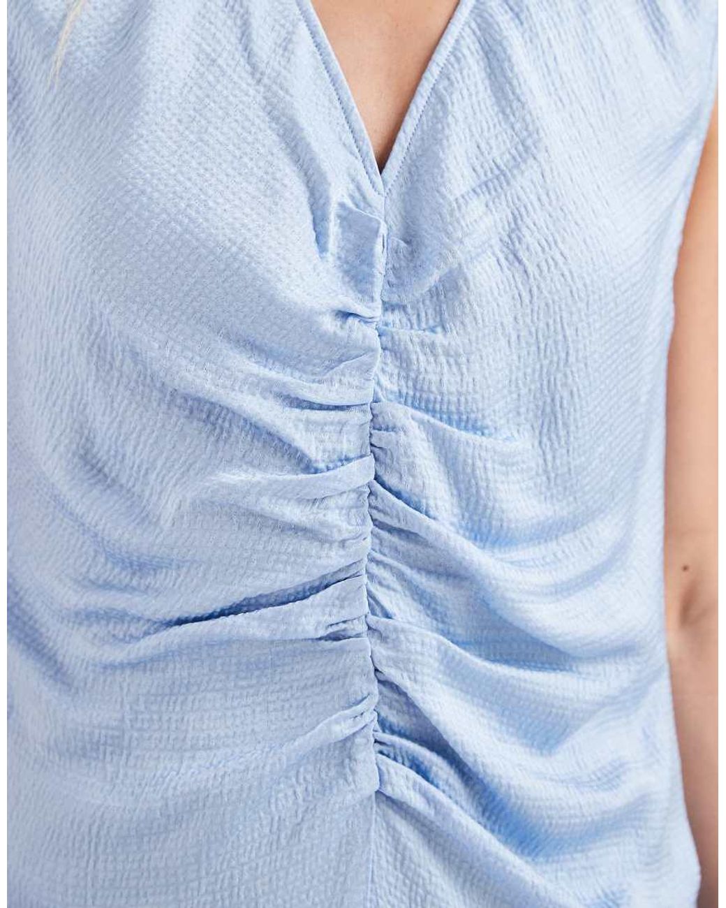 & Other Stories Blue Ruche Front Maxi Dress With V-neck