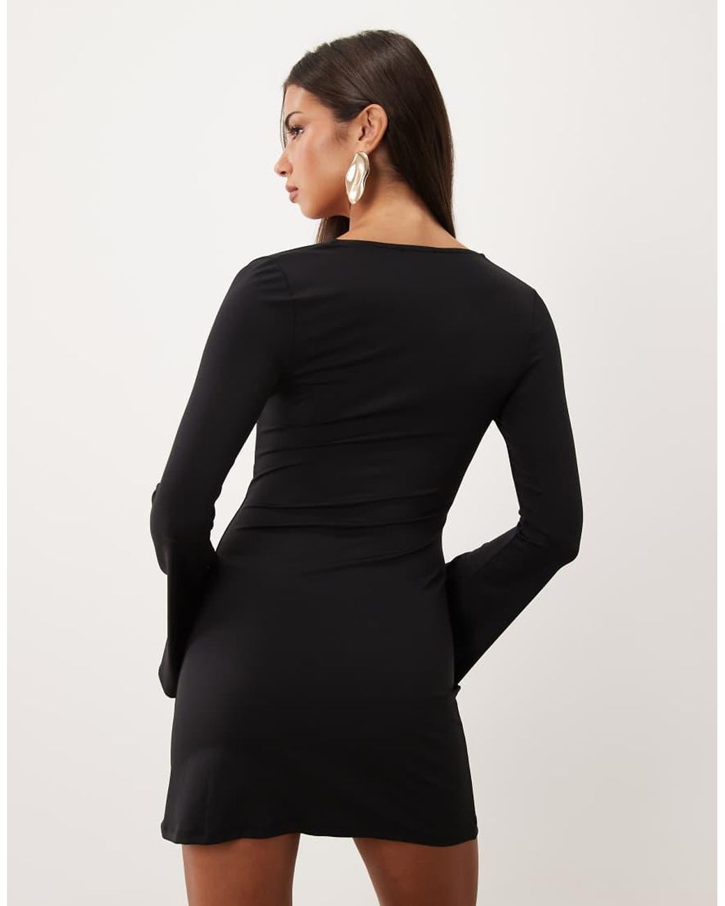 ASOS Black Polyamide Flare Sleeve Scoop Neck Mini Dress