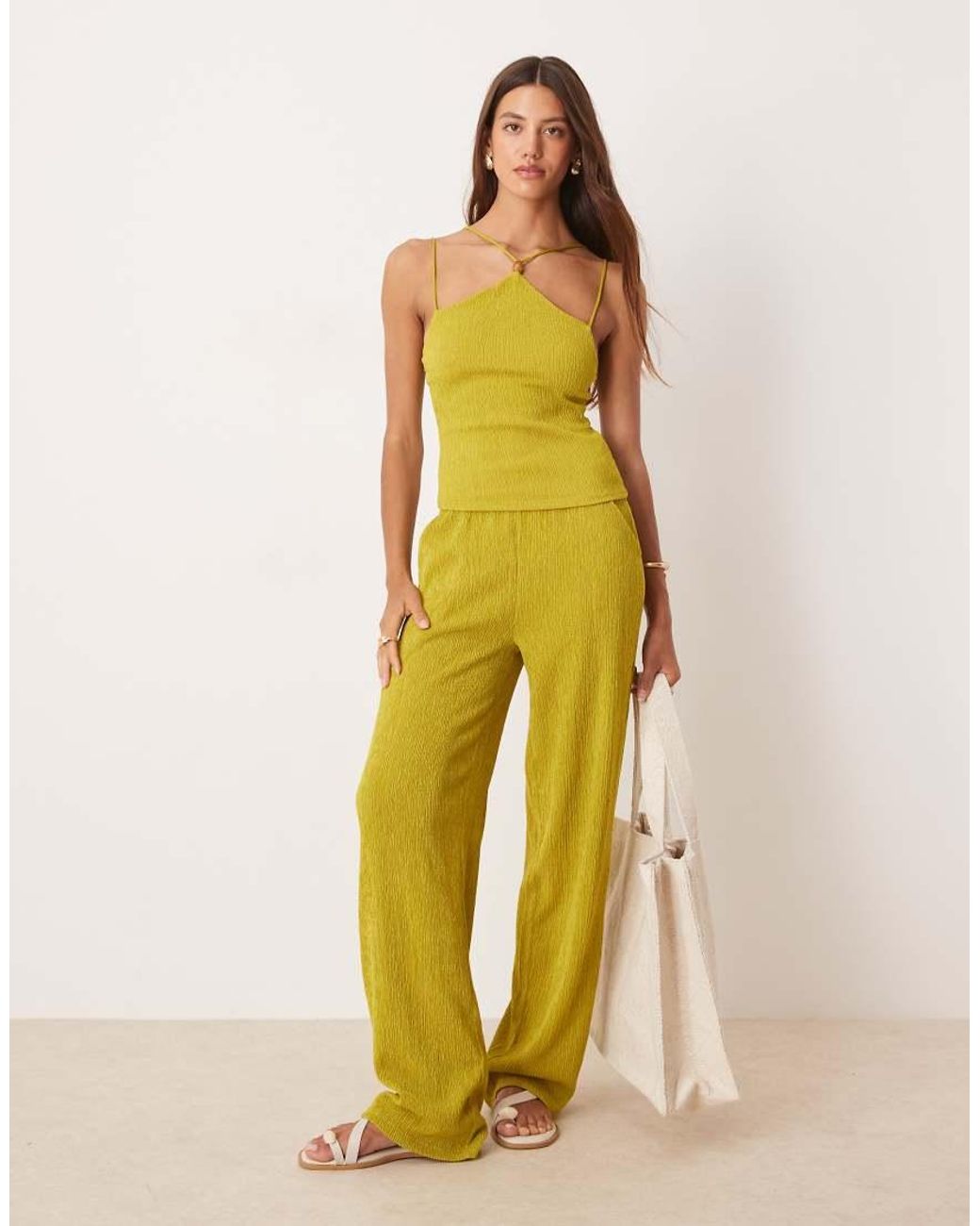 ASOS Green Co-Ord Textured Halter Neck Cami Top With Bead Detail