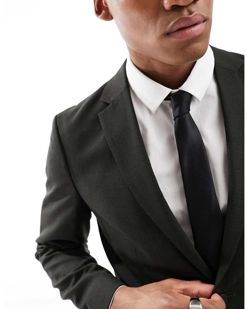 SELECTED Black Wool Blend Slim Fit Suit Jacket for men