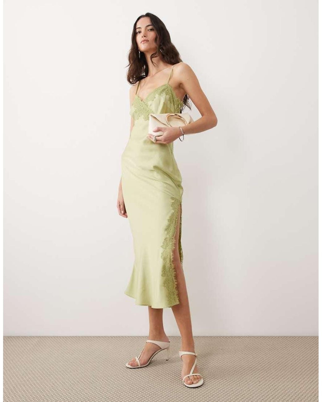 New Look Natural Lace Trim Slip Midi Dress