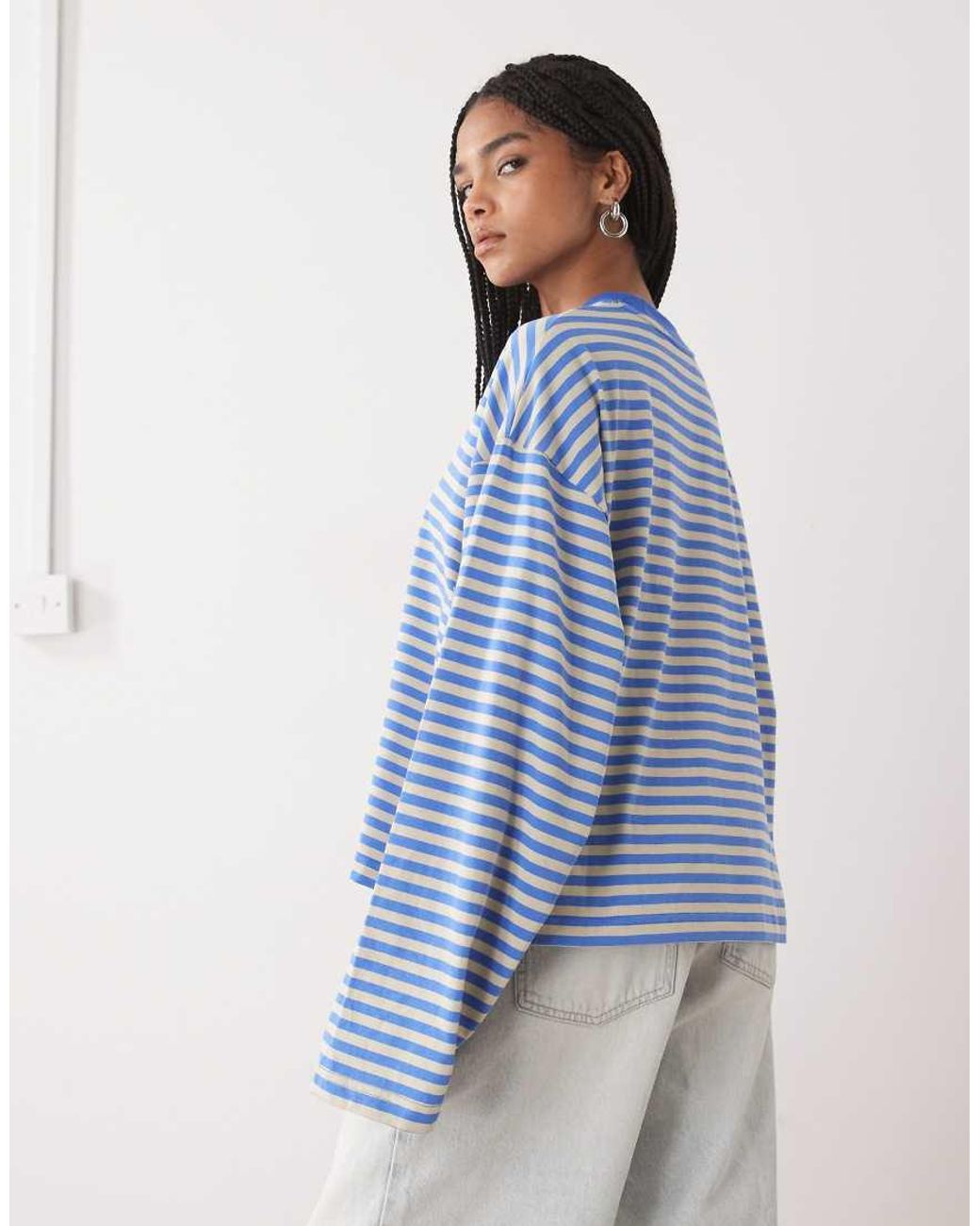 Lioness Blue Bloom Cotton Blend Long Sleeve Crew Neck Boxy T-shirt