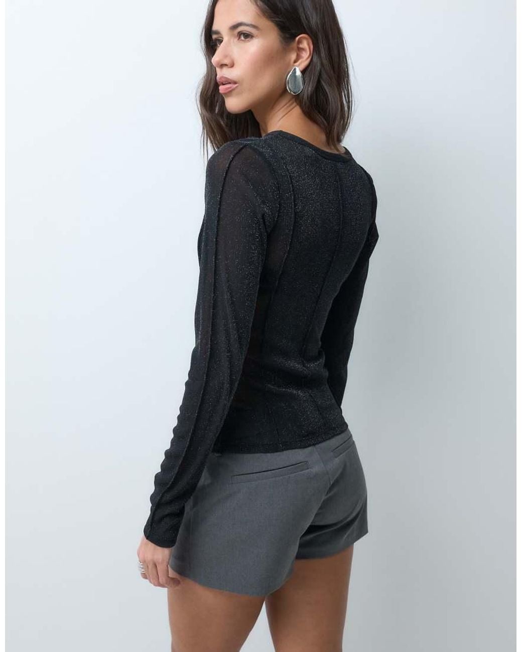 JJXX Black Long Sleeve Glitter Mesh Top