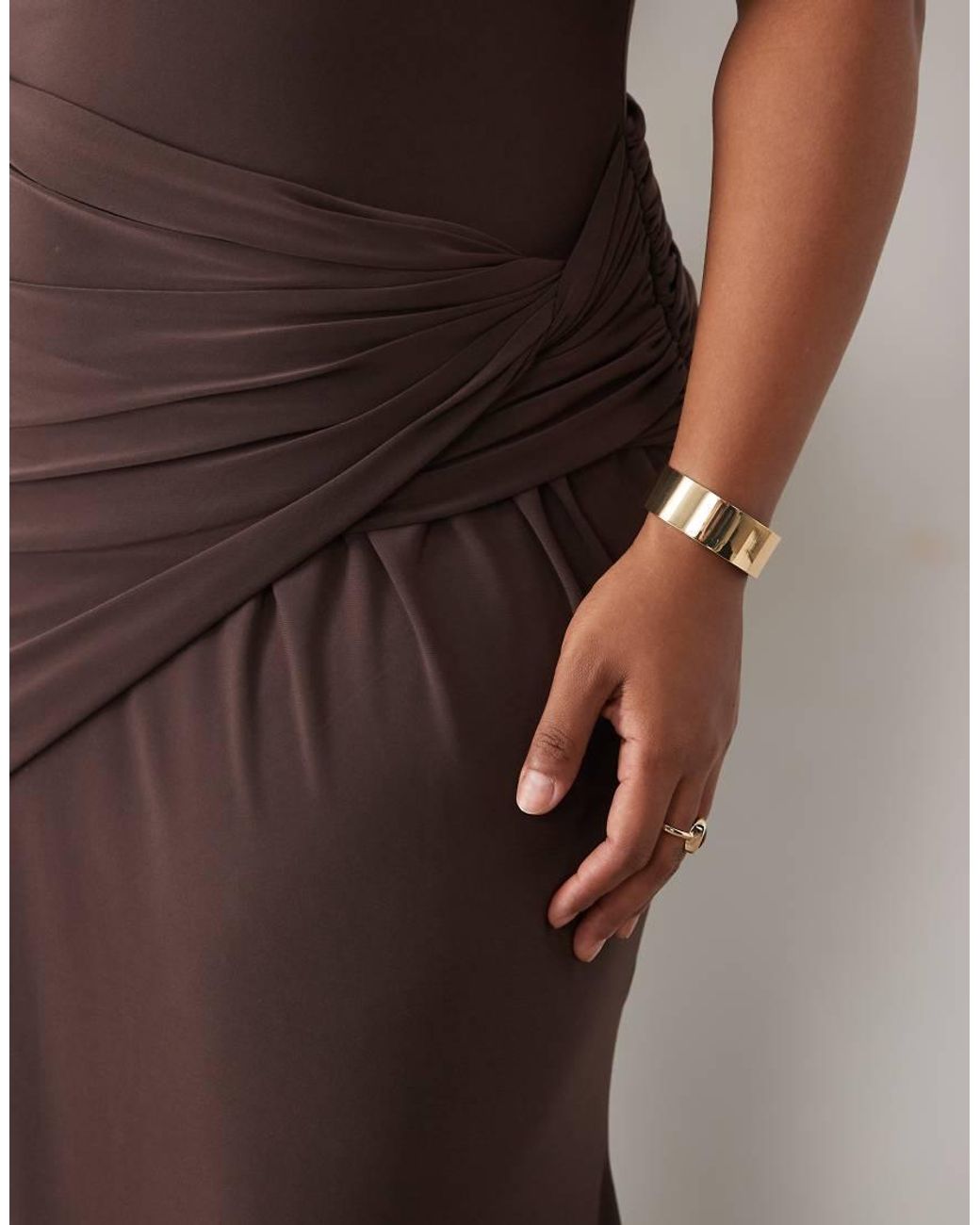 ASOS Brown Asos Design Curve Ruched Waist Slinky Maxi Dress