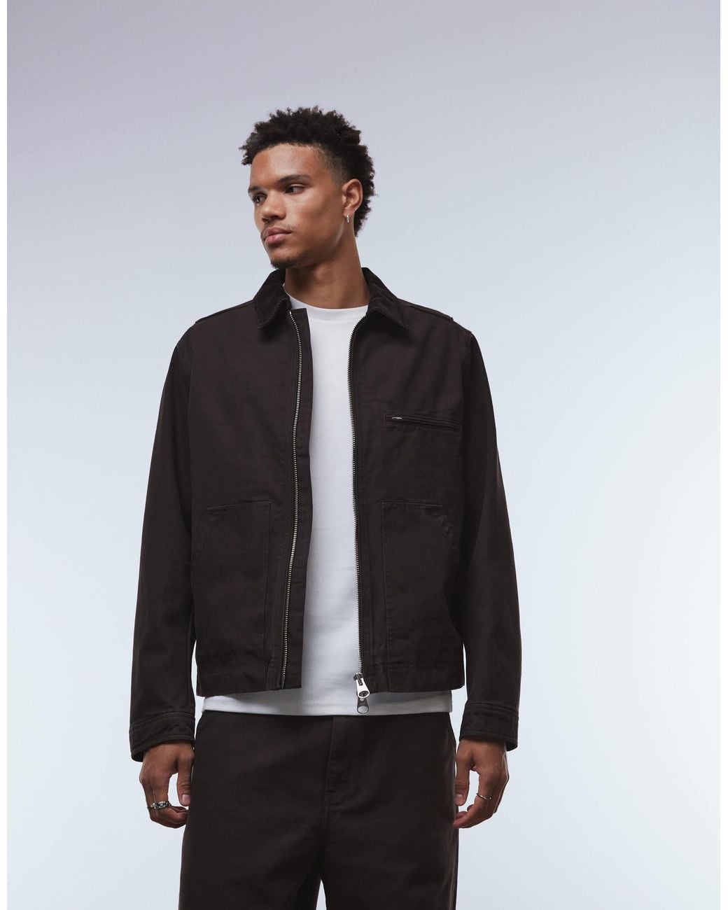 ARKET Black Canvas Zip Front Workwear Jacket for men