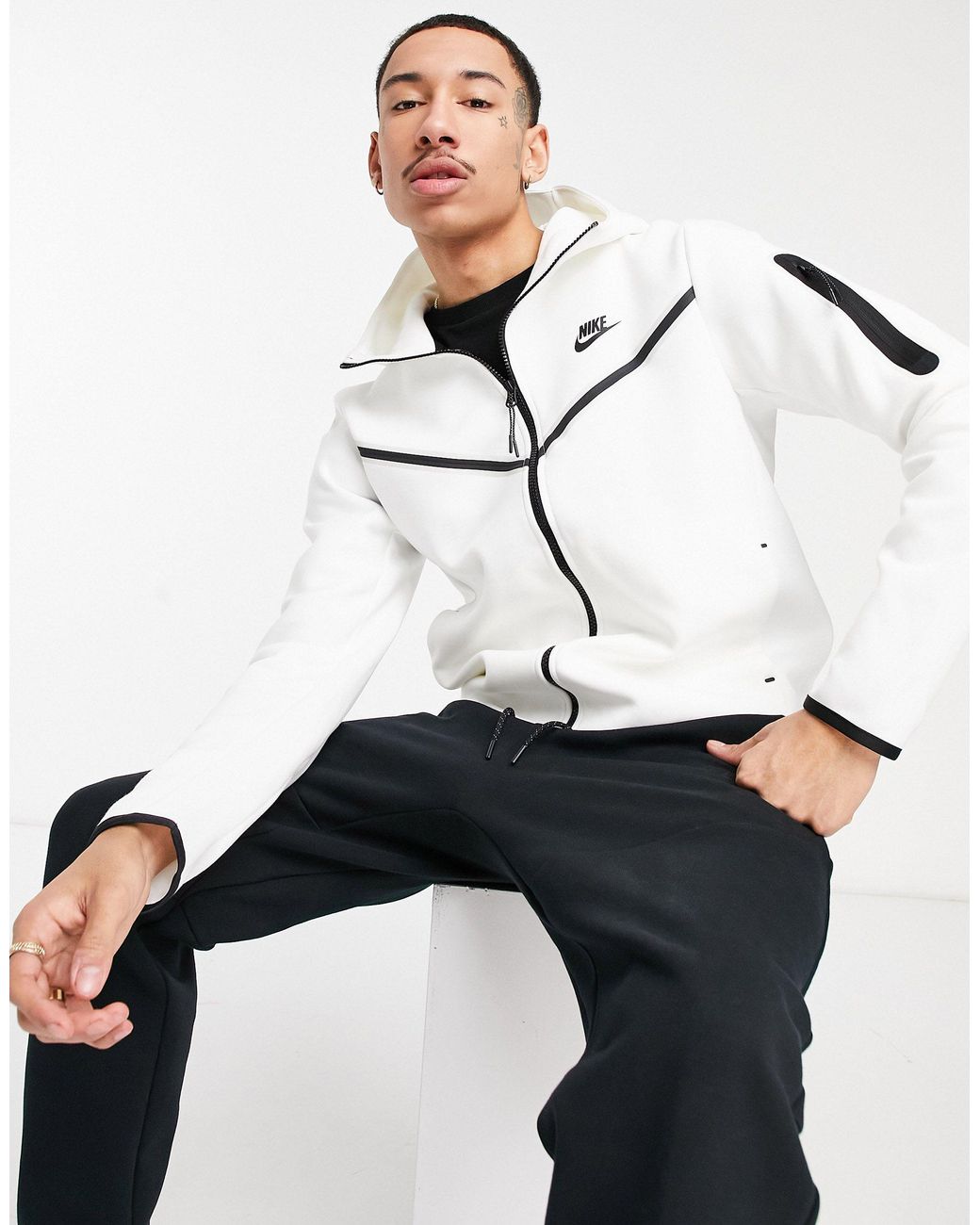 Nike Tech Fleece Full-zip Hoodie in White for Men | Lyst