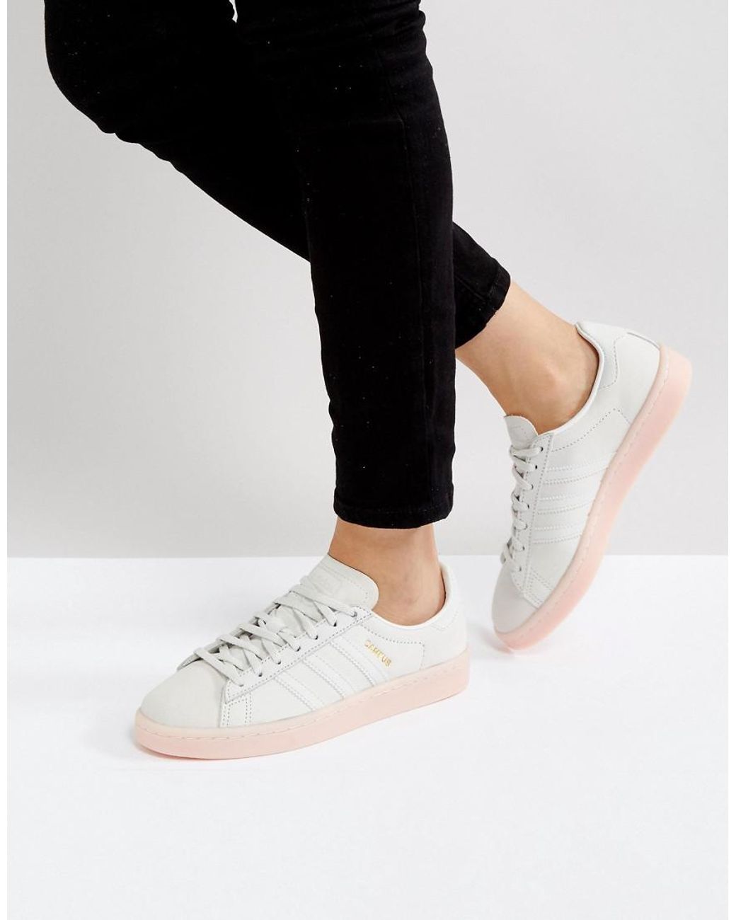 adidas Originals Leather Originals Campus Sneaker In Pale Grey With Pink  Sole in White | Lyst Australia