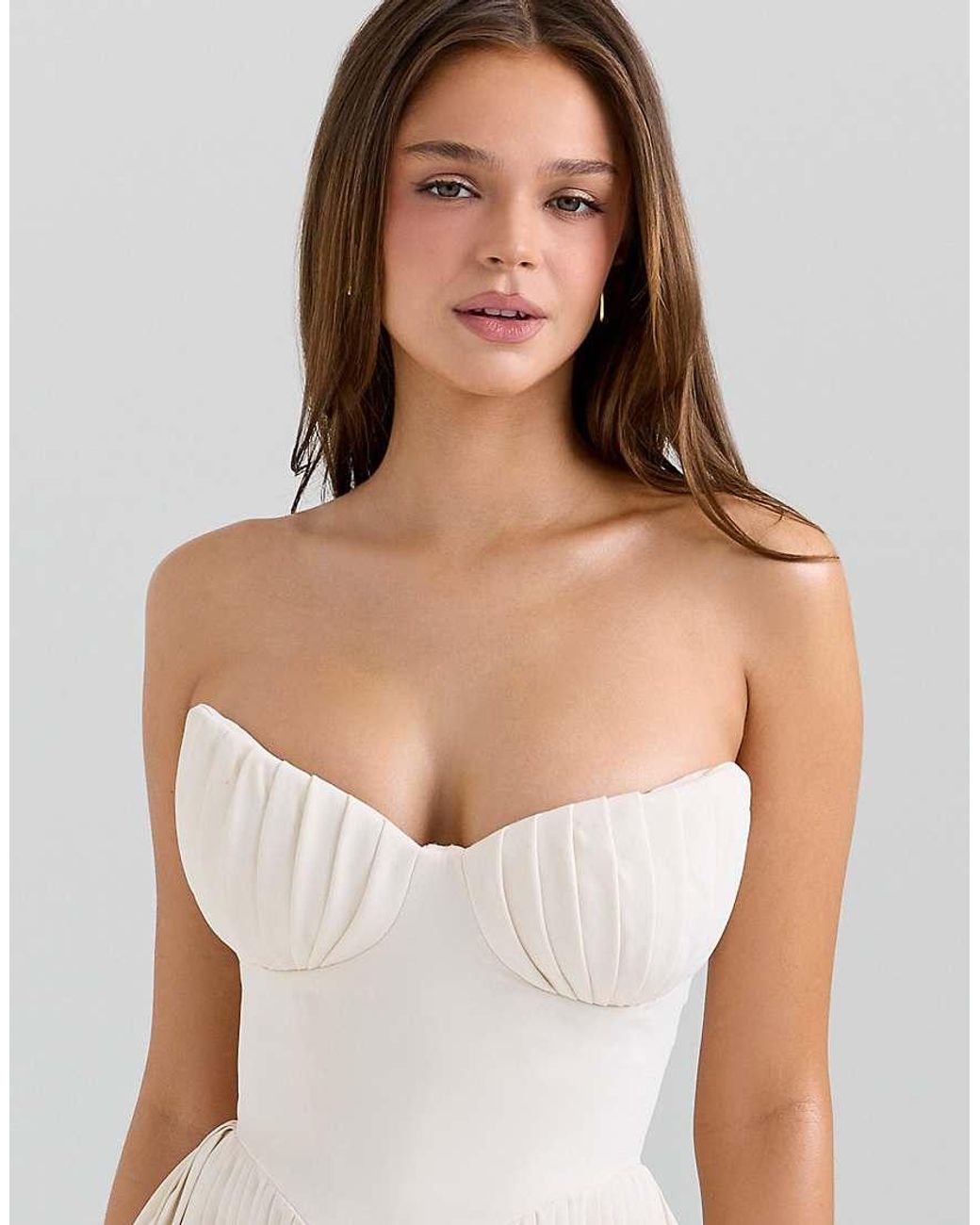 House Of Cb Natural Marcella Ivory Georgette Pleated Maxi Dress