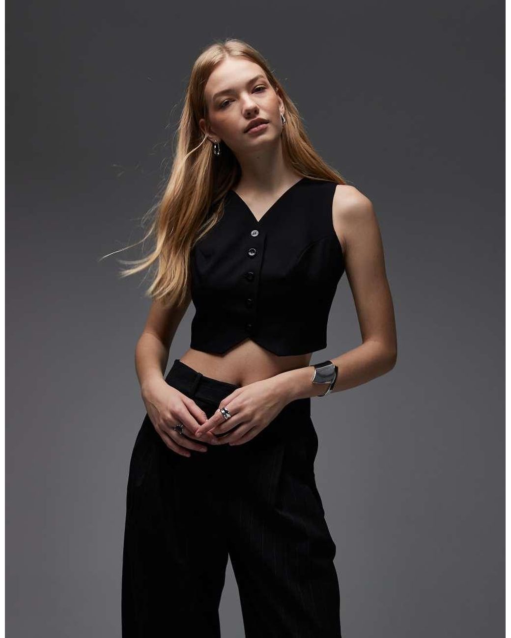 ASOS Black Tailored Crop Tab Back Waistcoat