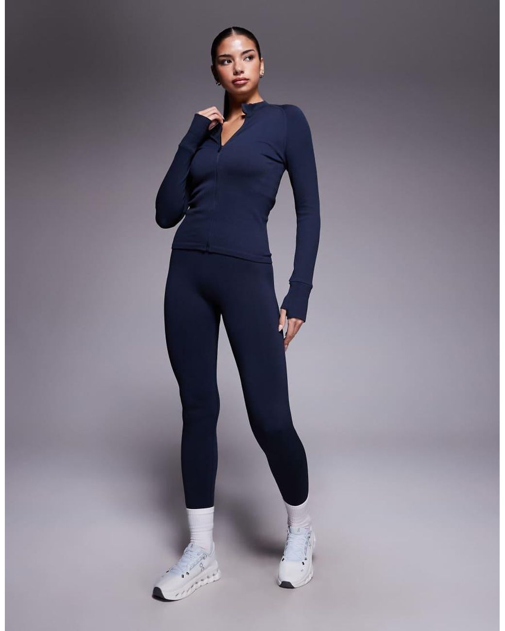 4505 Blue Seamless Sculpting Zip-up Long Sleeve Top