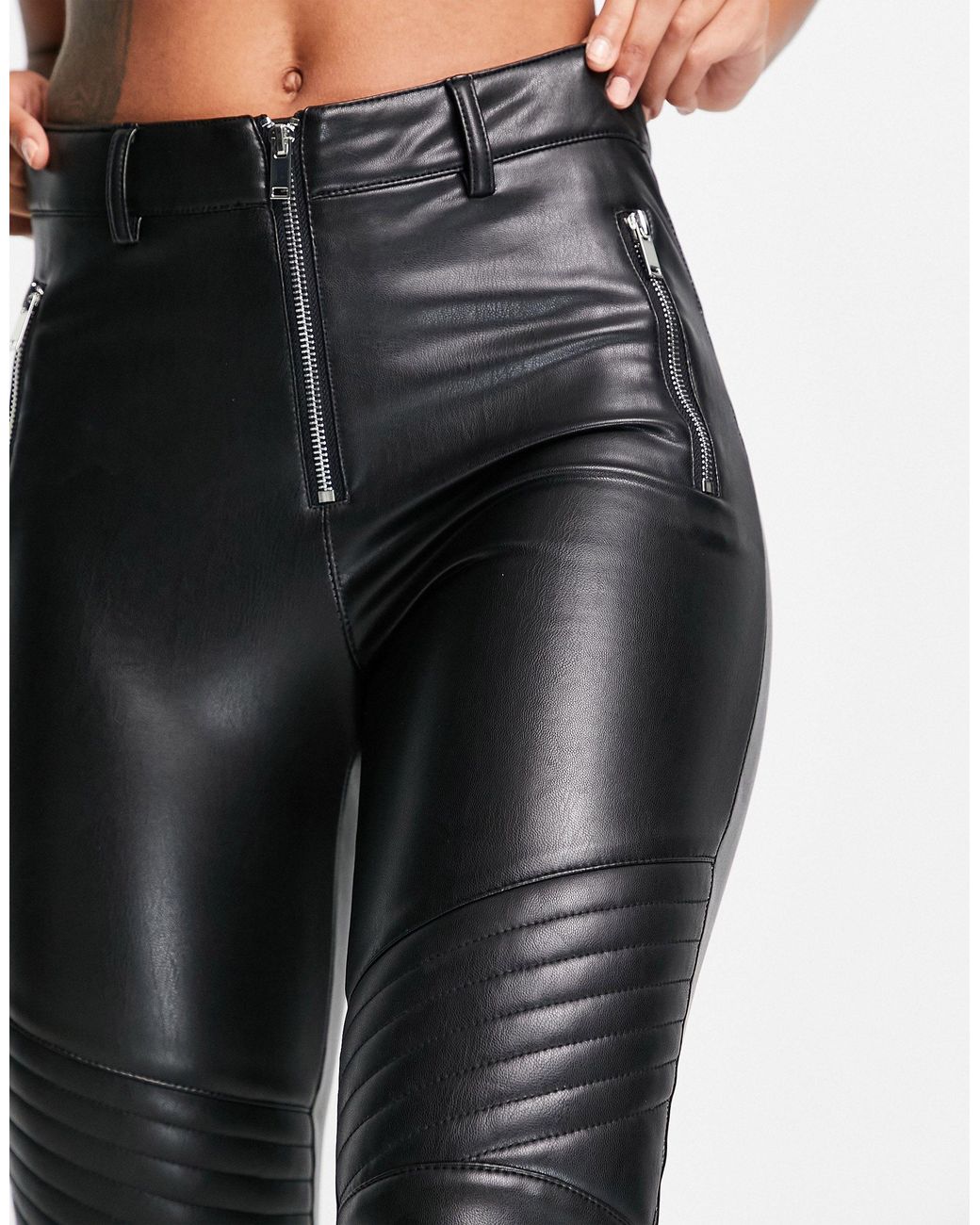 TOPSHOP Faux Leather Skinny Fit Biker Pants in Black | Lyst UK