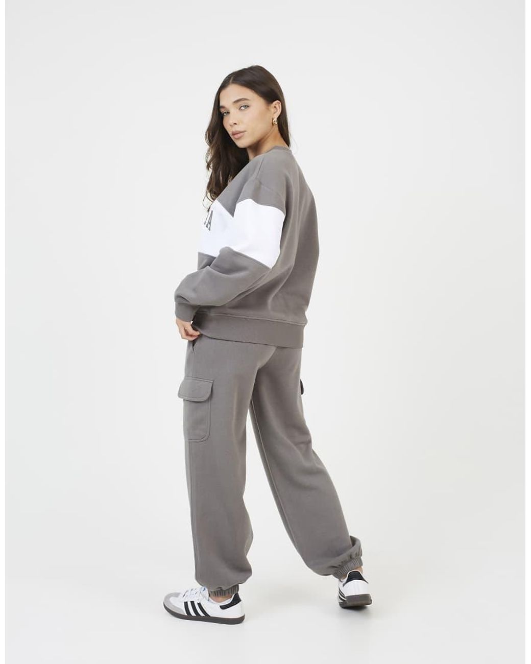 Brave Soul Gray Contrast Stripe Panel Crew Neck Sweatshirt