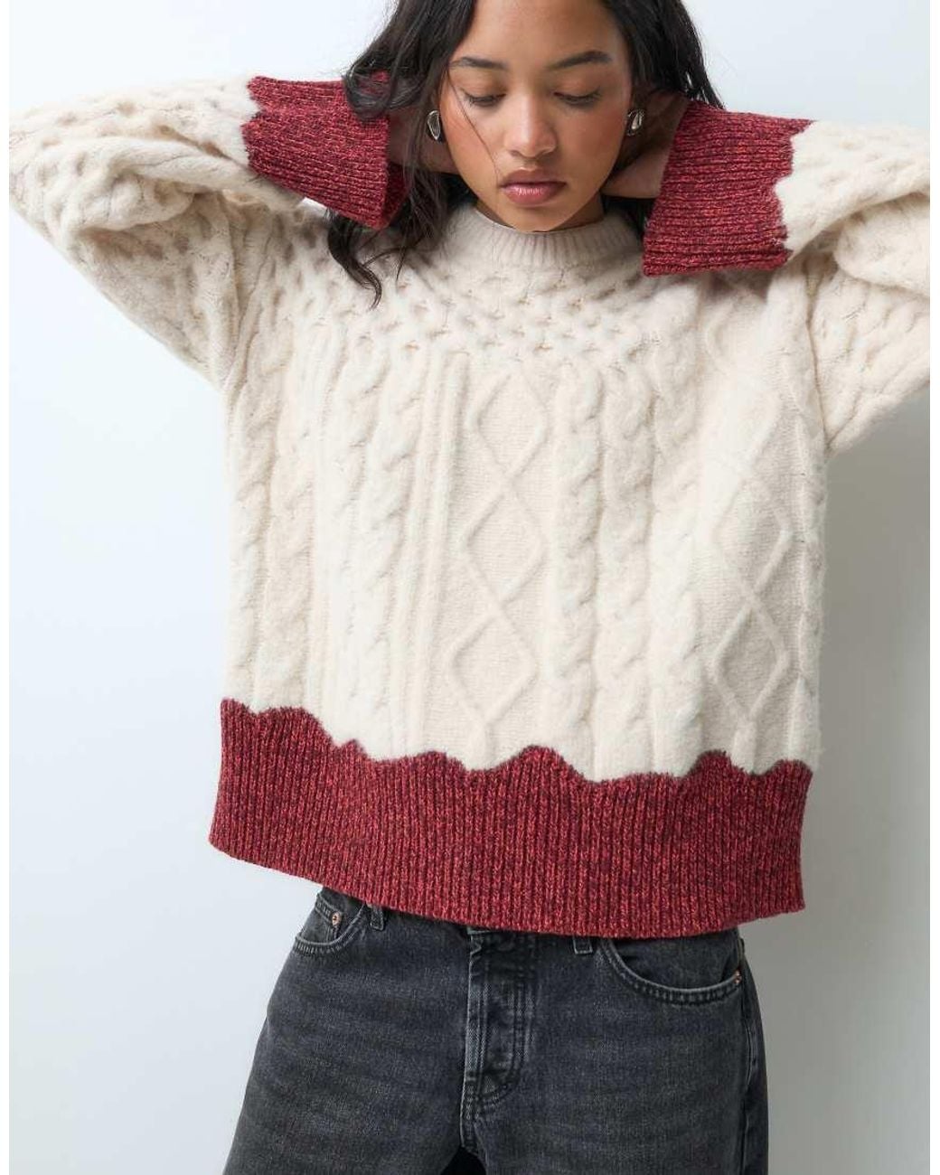ASOS Natural Cable Tipped Jumper