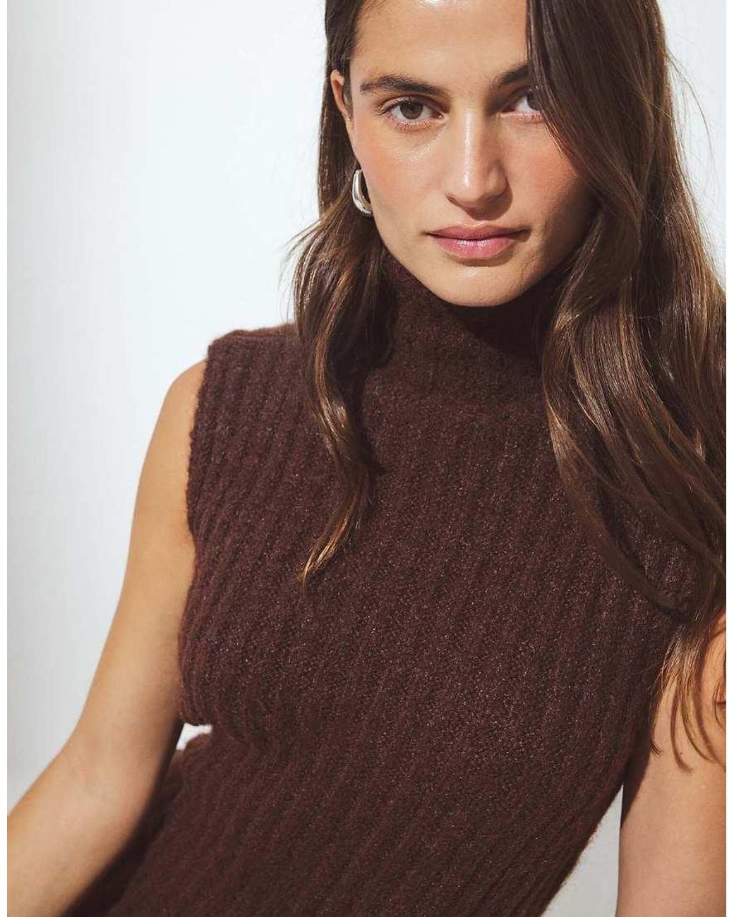 NA-KD Brown Knitted Wool Blend Turtleneck Maxi Dress