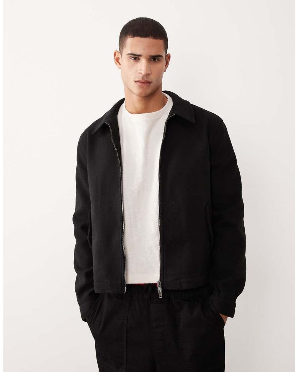 ASOS Blue Wool Look Harrington Jacket for men