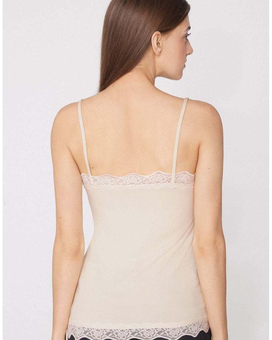 Tezenis White Viscose And Lace Camisole